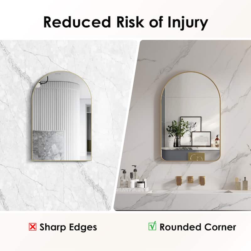 24 in./28 in. W x 36 in. H Bathroom Wall Mounted Arched Anodized Aluminum Framed Mirror