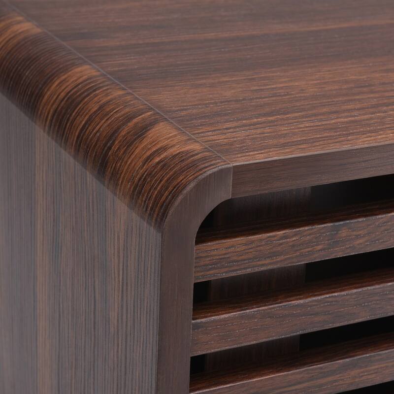 Mid-Century Modern TV Stand for TV Up to 59" with Sliding Slatted Door