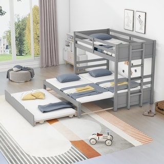 Twin over Twin Bunk Bed with Retractable Down Bed & Trundle Bed