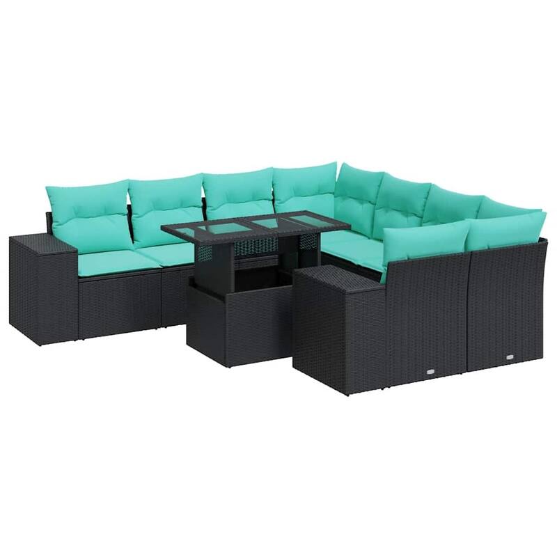 vidaXL Patio Sofa Set with Cushions Table and Couches 9 Piece Poly Rattan - 24.4 x 24.4 x 27.2
