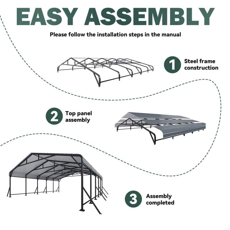 EROMMY Heavy Duty Metal Carport with Extra Support Poles, UV & Waterproof Car Canopy for Outdoor Vehicle Shelter