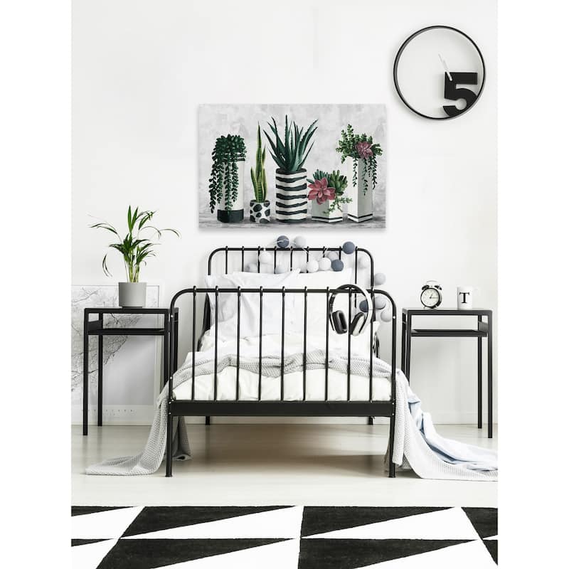 'Succulents and Patterned Pots' Painting Print on Wrapped Canvas