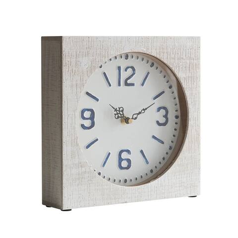 Modern Farmhouse Square Wood and Metal Table Clock - Natural Tone