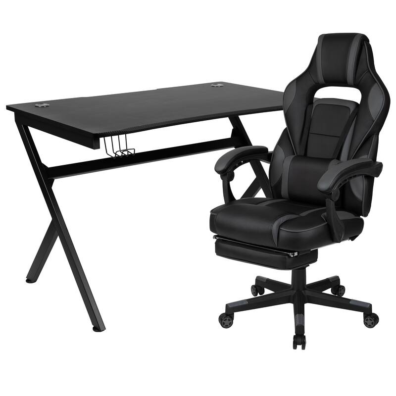 Gaming Desk Set - Cup/Headset Holder/Reclining & Footrest