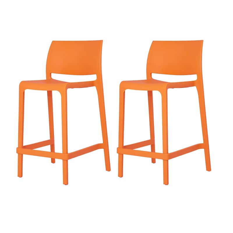 Sensilla Resin Stackable Counter-height Bar Stools, Set of 2 - Orange