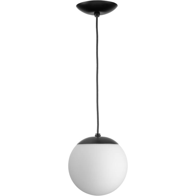 Atwell Collection Matte Black and Opal Glass Globe Small Hanging Pendant Light - 8 in x 8 in x 8.5 in
