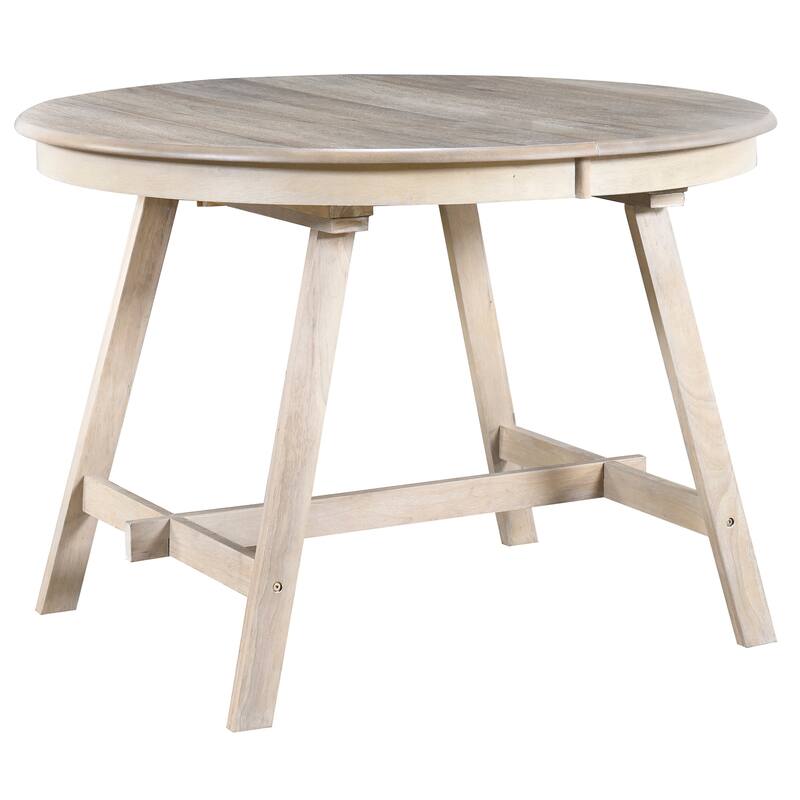 Wood Dining Table Extends From 41.4 " to 56.6", Round Dining Table with Hidden Flip Leaves, Kitchen Table with Rubber Wood Legs