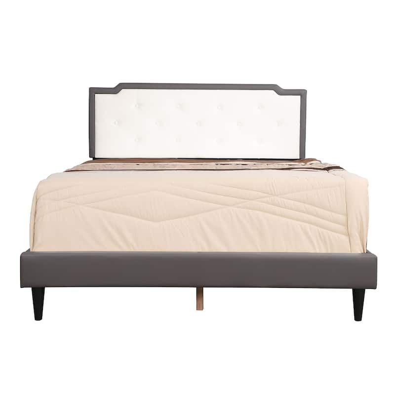 Upholstered Jewel Tufted Full Panel Bed - 81" - Gray and White