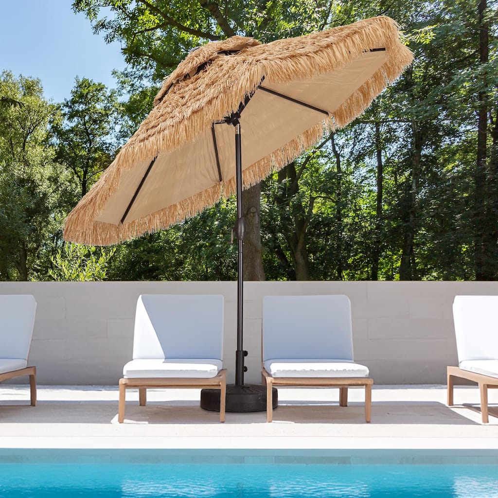 Autlaycil 9ft Hula Thatched Tiki Umbrella with Crank (No Base).