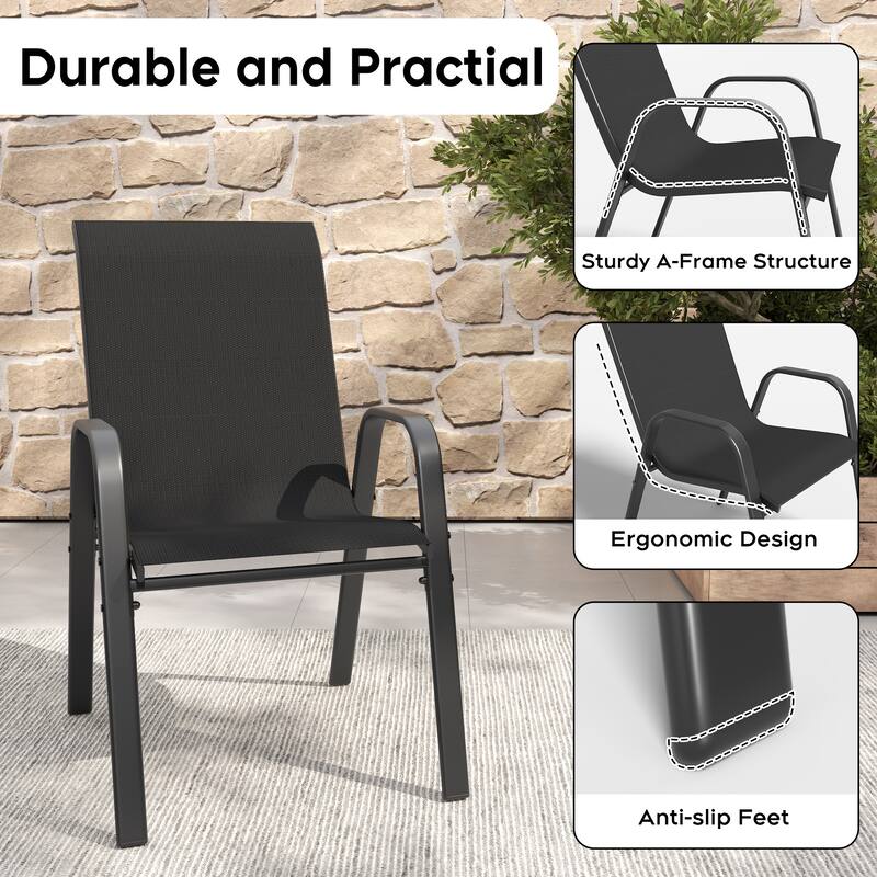 Outdoor Dining Chair 4-Piece Set - Wide Seat 350 lbs Capacity - Waterproof & Rust-Resistant Teslin Fabric Metal Frame
