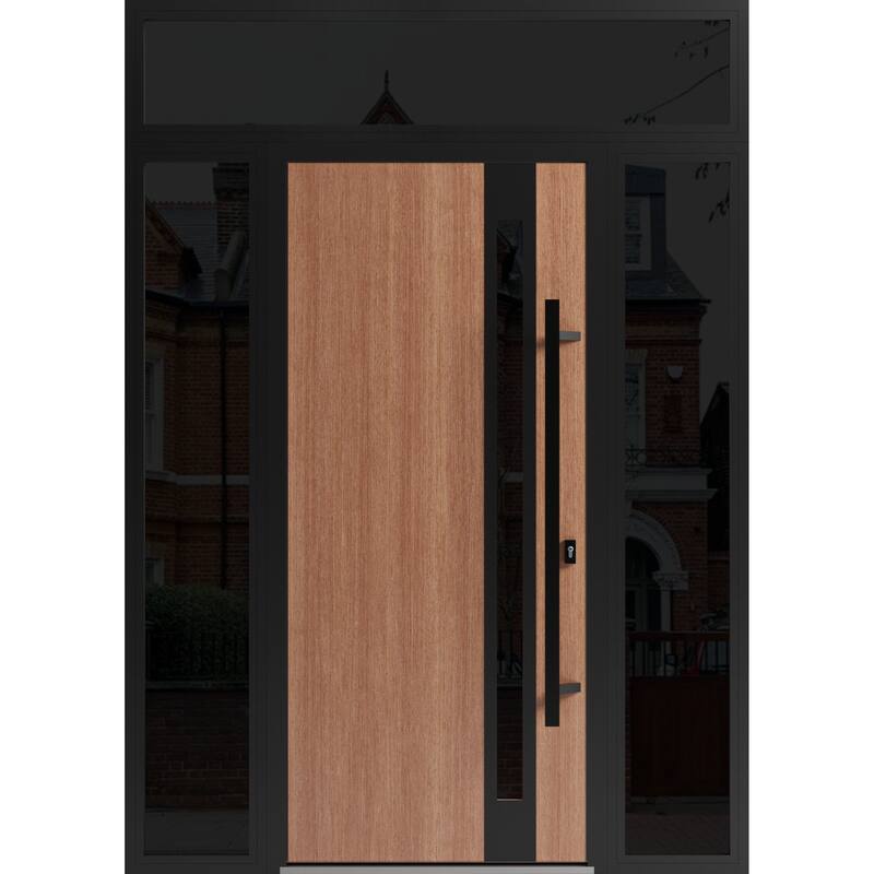 Front Exterior Prehung Steel Door Ronex 1033 Teak Entry Metal Painted W36xH80 Left hand Inswing - Taupe - 68" x 96"