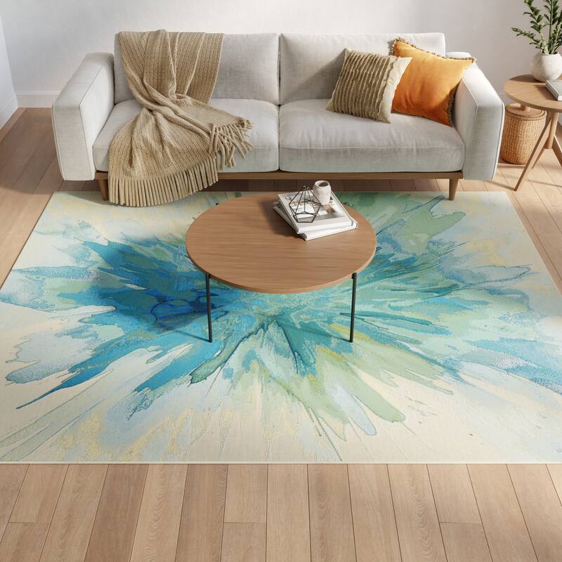Nourison Color Splash Indoor/Outdoor Blue Abstract Area Rug