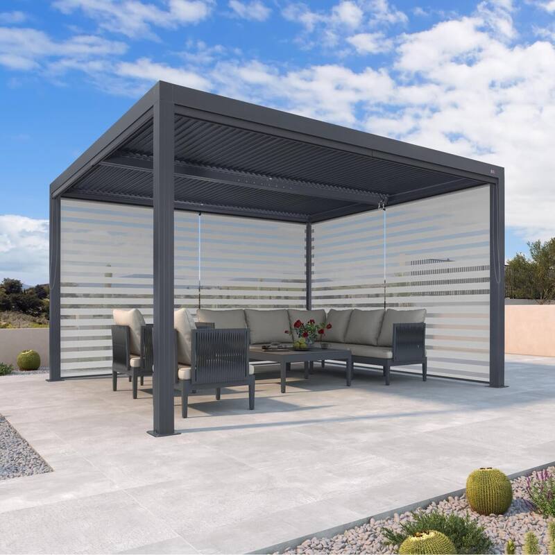 PURPLE LEAF Gray Louvered Pergola Outdoor Aluminum Pergola with Adjustable Roof for Patio Grey Hardtop Gazebo