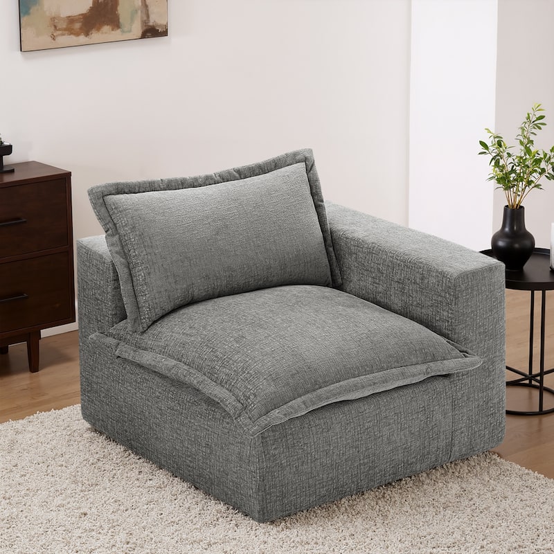 42"W Chenille Upholstered No Assembly Corner Chair - Right Facing - Grey