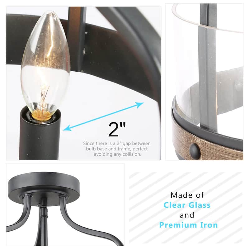 Modern Farmhouse 3-Light Glass Semi-Flush Mount Drum Ceiling Light