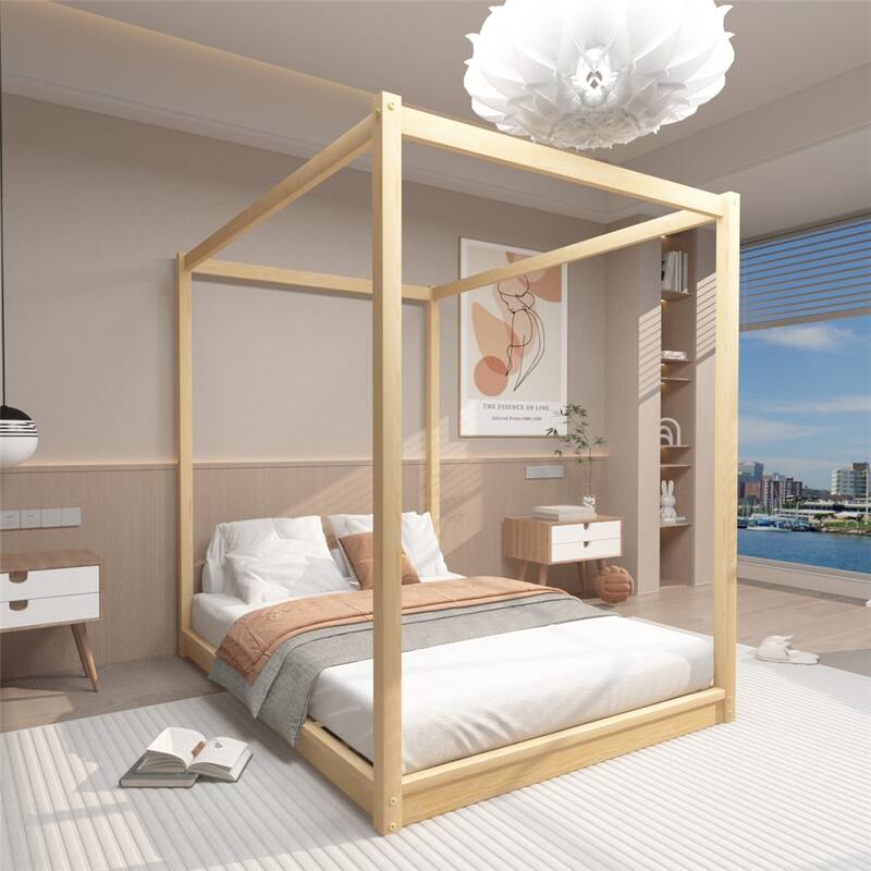 Queen Size Canopy Platform Bed with Support Legs