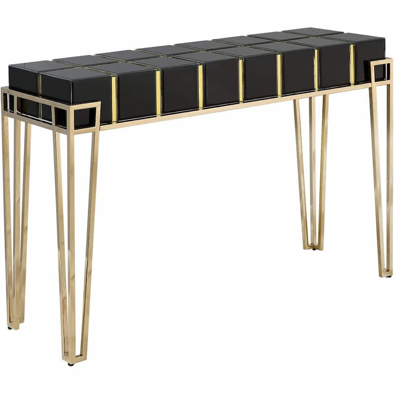HomeRoots 47" Black and Gold Mirrored Glass Console Table - 47.25 in. x 31.50 in. x 15.75 in.