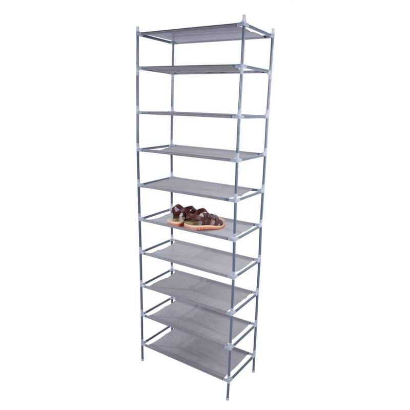 Simple Assembly 10 Tiers Non-woven Fabric Shoe Rack Gray - 10-tier - 10-tier