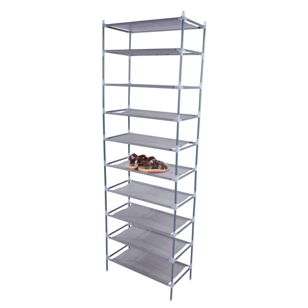 Simple Assembly 10 Tiers Non-woven Fabric Shoe Rack Gray - 10-tier