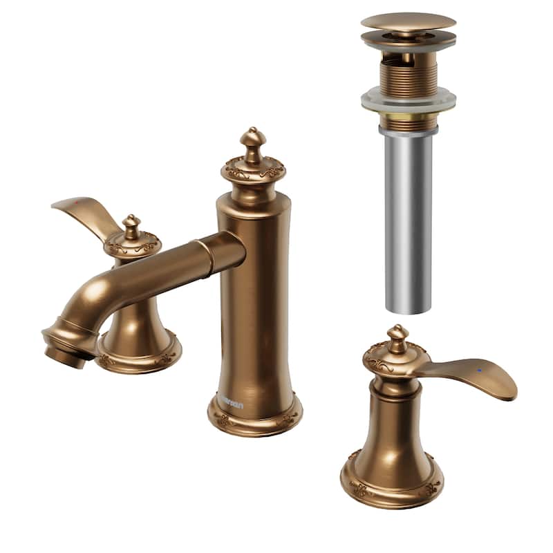 Karran Vineyard KBF474 2-Handle Three Hole Widespread Bathroom Faucet with Matching Pop-up Drain - Brushed Copper