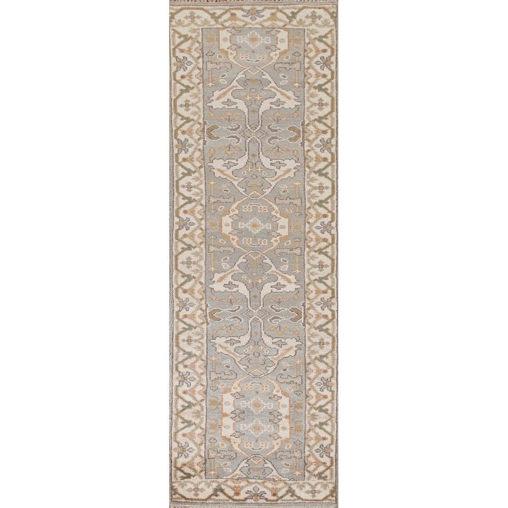 All-Over Oushak Oriental Runner Rug Hand-knotted Wool Carpet - 2'8"x 9'11"