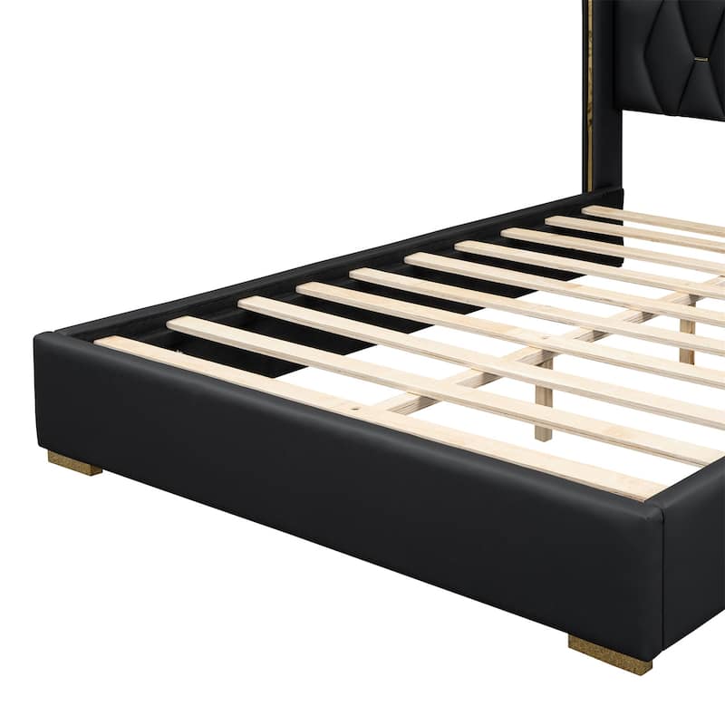 Modern Full Size Upholstered Platform Bed Frame with Headboard