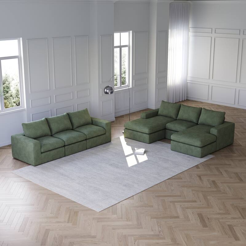 L-shaped Sectional Sofa Set of 2 Corduroy Upholstered Cloud Modular Couch with Chaise Free Combination Sectional Sofa Set