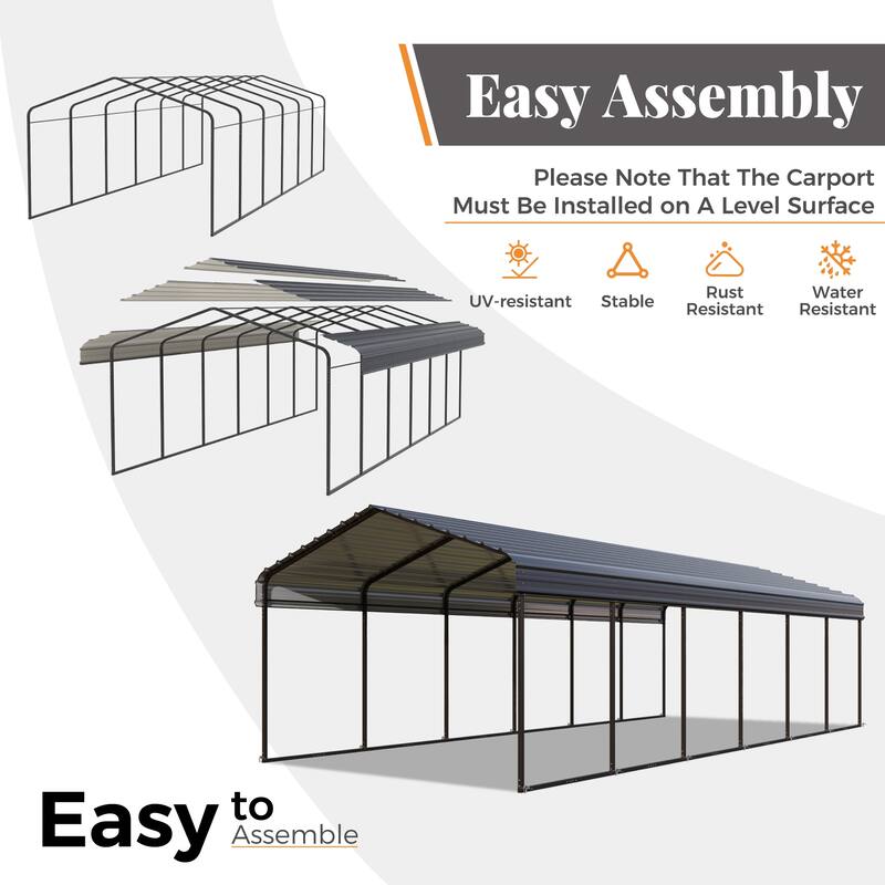 MAISON ARTS Heavy Duty Metal Carport with Galvanized Steel Roof for Cars, Boats, and Tractors