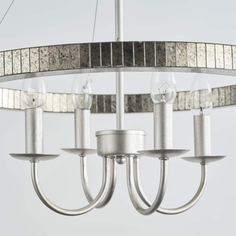 Rustic Silver Metal Round Wagon Wheel 4-Light Candle Chandelier for Dining Room - 19.7" W x 23.6" H