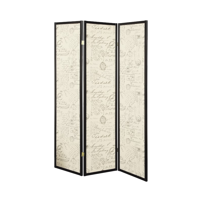 Liberatore French Script and Espresso 3-panel Folding Screen