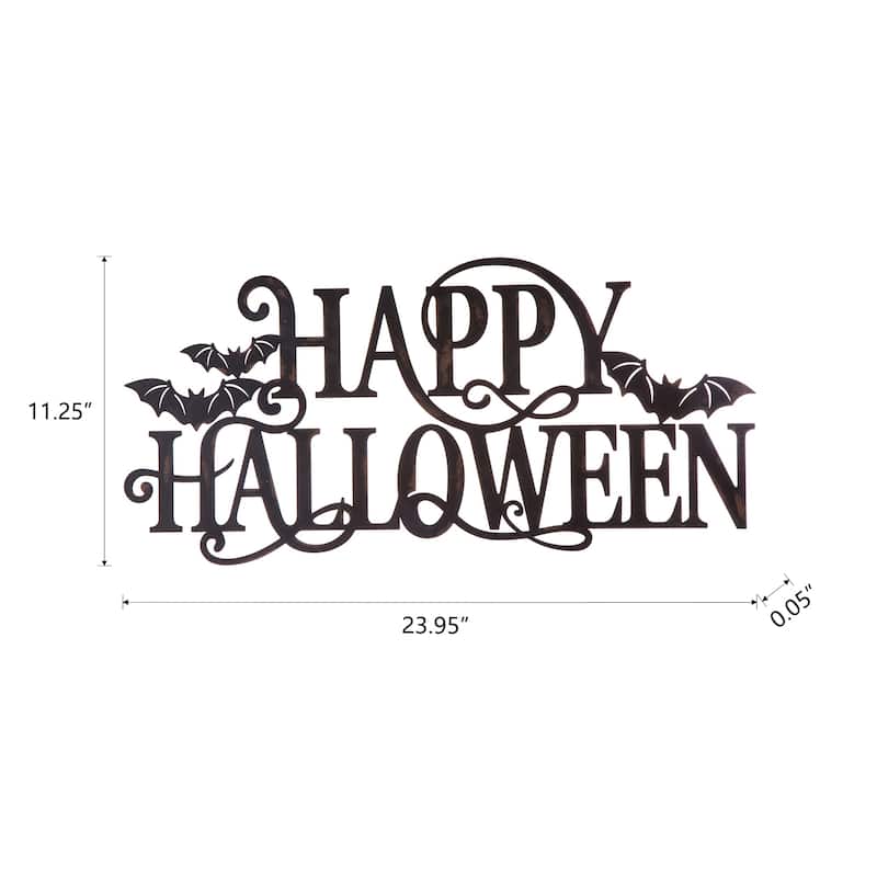 Glitzhome 24"L Metal Happy Halloween Trick Or Treat Word Sign Wall Art Decor - 24 x 12