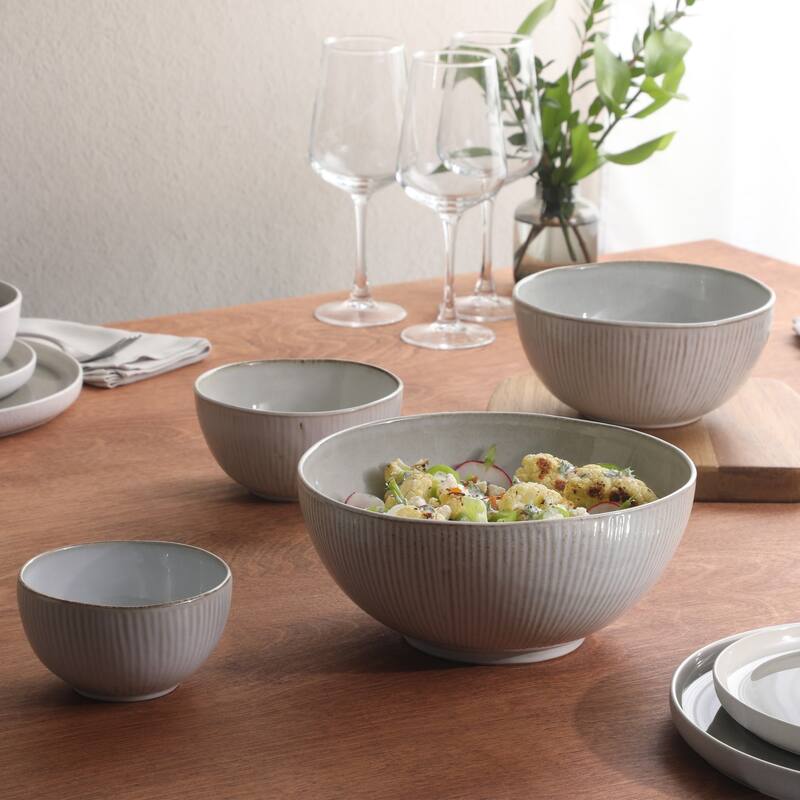 Gibson Elite Sandy Pines 4 Piece Nesting Bowl Set, 4", 5.5", 7" & 9" Round Stoneware Reactive Glaze Finish, Prep & Serving Bowls