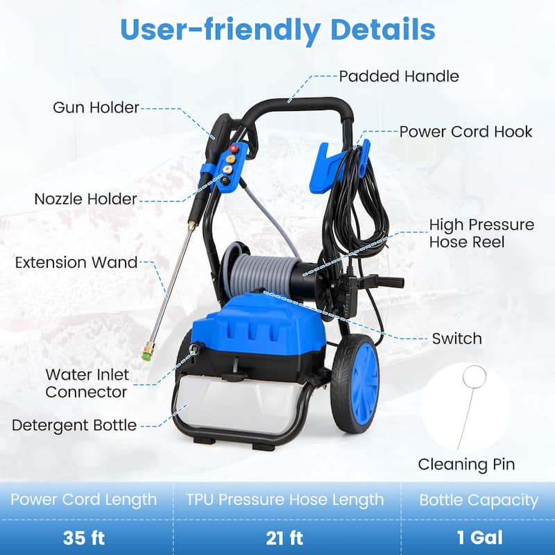 Ironmax Electric Pressure Washer with Wheels 5 Quick Connect Nozzles - See Details