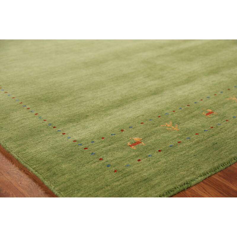 Hand Knotted Oriental 100% Wool Carpet Tribal Animal Pictorial Green Gabbeh Area Rug - 7' 6'' X 5' 3''