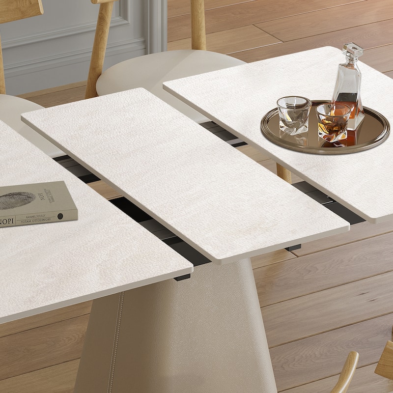 Retractable Home Office Table, Folding Dining Table, Expandable Kitchen Table with Leather-Wrapped Base