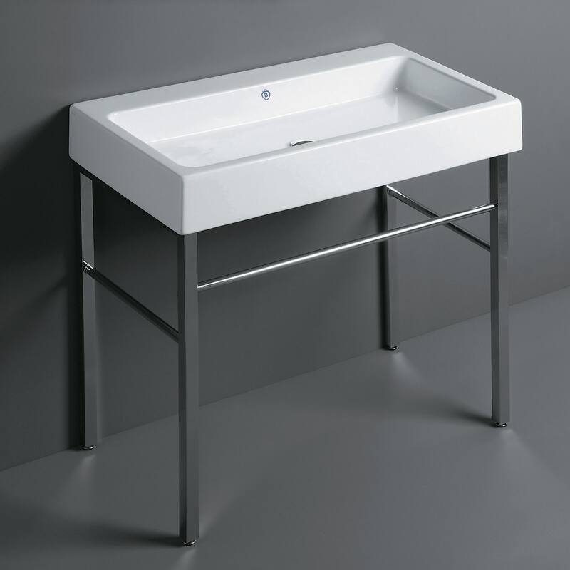 Whitehaus Britannia Large Rectangular Sink Console with Front towel - White / Chrome