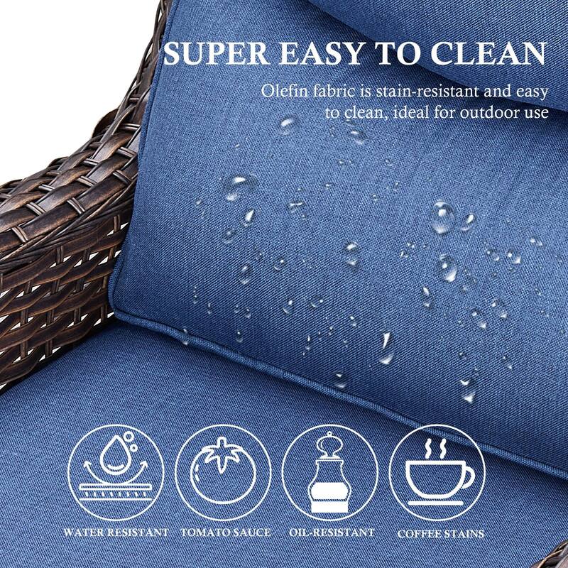 Meyreso 7-Piece Outdoor Patio Wicker Fire Pit 4 person Conversation Set with 5-Inch Thick Cushions