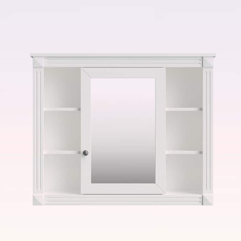 35'' x 28'' Wall Mounted Bathroom Storage Cabinet with Mirror,6 Open Shelves