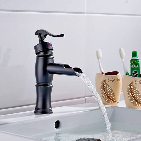Single Hole Waterfall Bathroom Sink Faucet Oil Rubbed Bronze Bathroom Faucet One Handle Modern High Tall Basin Vanity Taps