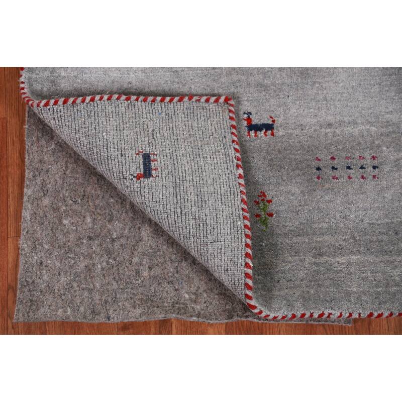 Hand Knotted Oriental 100% Wool Carpet Tribal Animal Pictorial Greys & Charcoal Gabbeh Runner Rug - 7' 9'' X 2' 7''