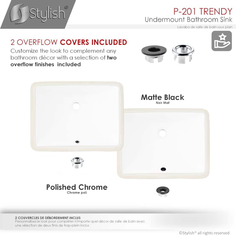 STYLISH 18.25"W x 13"D White Rectangular Undermount Bathroom Sink Set of 2