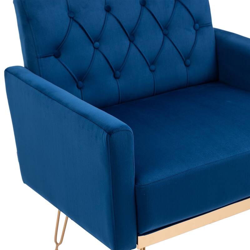 Velvet Upholstered Armchair Single Sofa Modern Tufted Reading Chairs Gold Metal Leg Wingback Chairs for Living Room Bedroom