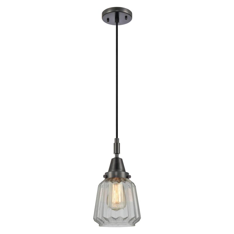 Innovations Lighting Downtown Urban - Caden Chatham - 1 Light 7" Cord Hung Mini Pendant - Clear Shade/Matte Black