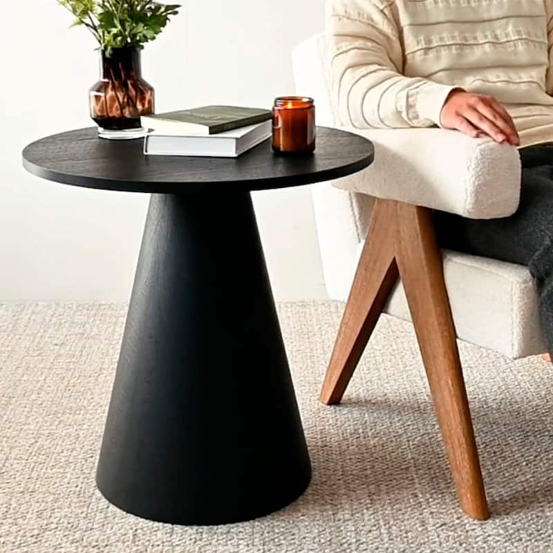24 Inch Round Black Pedestal End Table - Black - MDF