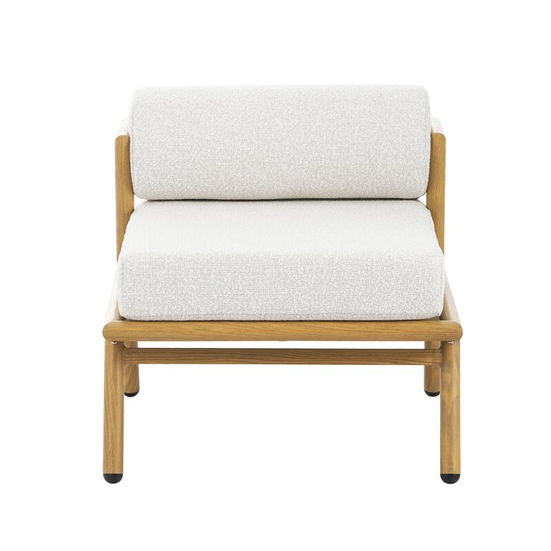 Roomfitters La Fiora Outdoor Iron Armless Club Chairs with Teak Finish and Off White Cushions, Set of 2 - Set of 2