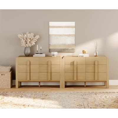 WAMPAT Mid Century 6 Drawer Dresser Set Of 2, 47.2" Modern Chest Of Drawers With Storage, Curved Profile Wood Double Dresser