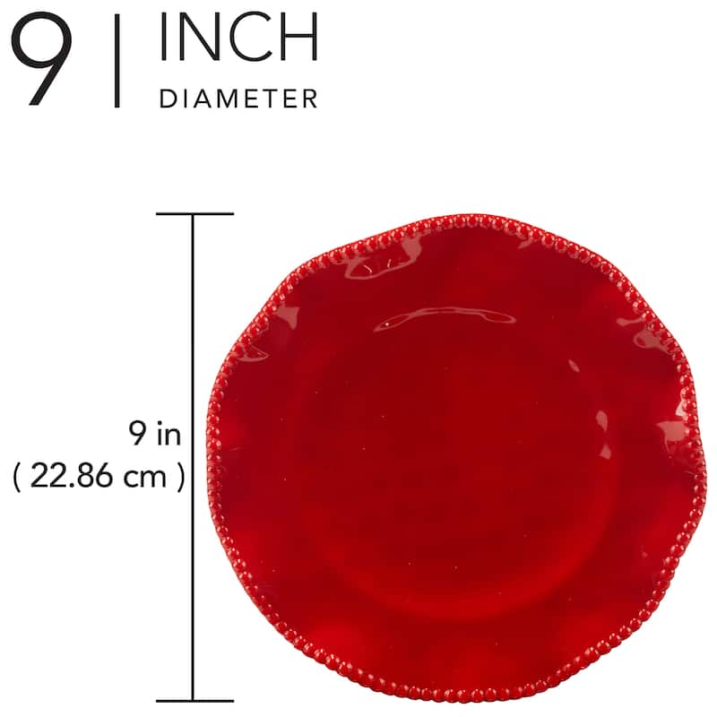 Certified International Perlette Red 9" Melamine Salad/Dessert Plates, Set of 4 - 9" Diameter x 1"