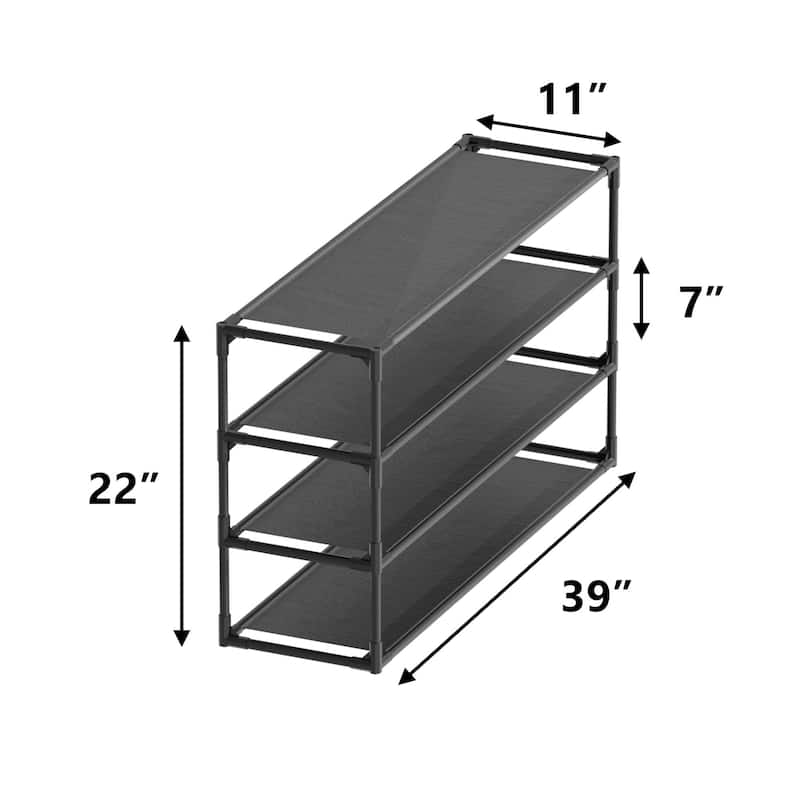 4 Tier Shoe Rack Detachable Non-Woven Waterproof Fabric Shoe Organizer Tower Black