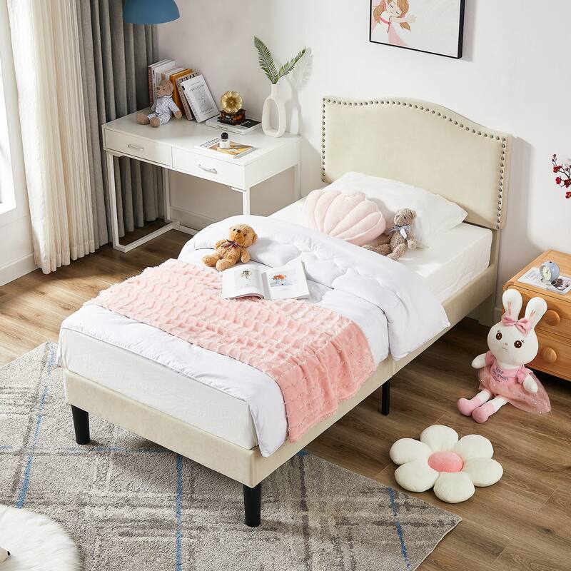 VCCELO 2-Pack Twin Size Bed Frame with Adjustable Headboard Noise-Free Twin Size Bed Set of 2 for Kids Room Dorm Apartments