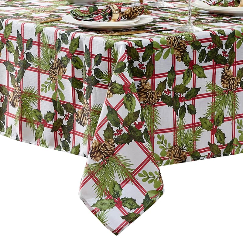 Pinecone Plaid Holiday Fabric Tablecloth - 60x120